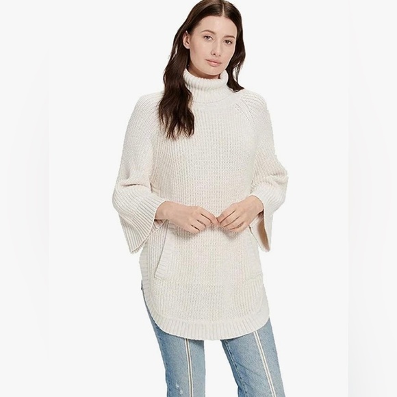 Ugg Raelynn Wool Blend Ribbed Turtleneck Poncho Sweater Women’s Size Medium - Picture 1 of 9